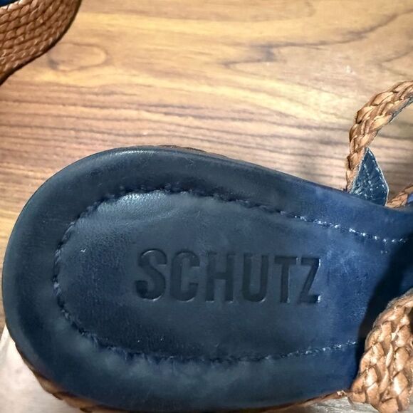 Schultz Poppi Navy Suede Leather Rattan Wedge Ankle Strap Sandal. Size 6B. - Picture 5 of 7